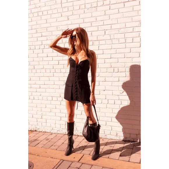 Lovers and Friends Denali Mini Dress in Black XX-Small New as-is Womens Lace Up - Picture 10 of 10